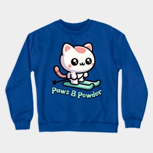 Paws And Powder! Cute Cat Skiing Crewneck Sweatshirt